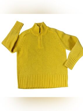 Moda Int’l 100% Wool Yellow Quarter Zip Chunky Knit Sweater Size S